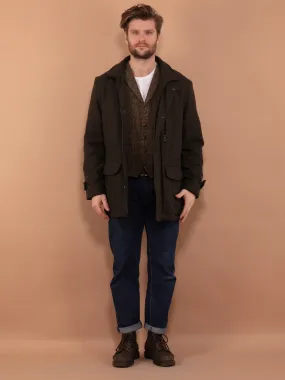 Vintage 00's Men Wool Blend Parka Jacket in Khaki Green