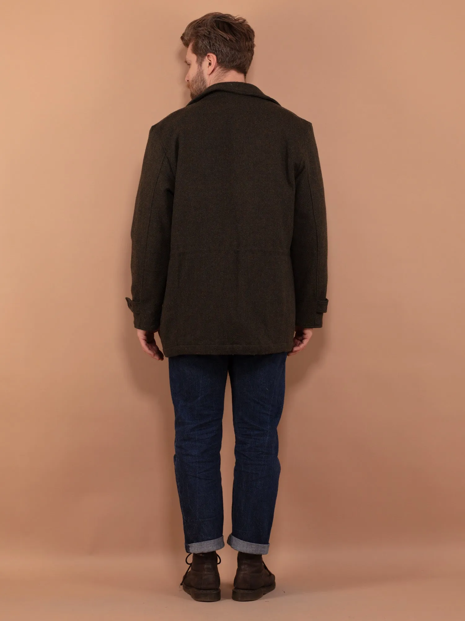 Vintage 00's Men Wool Blend Parka Jacket in Khaki Green