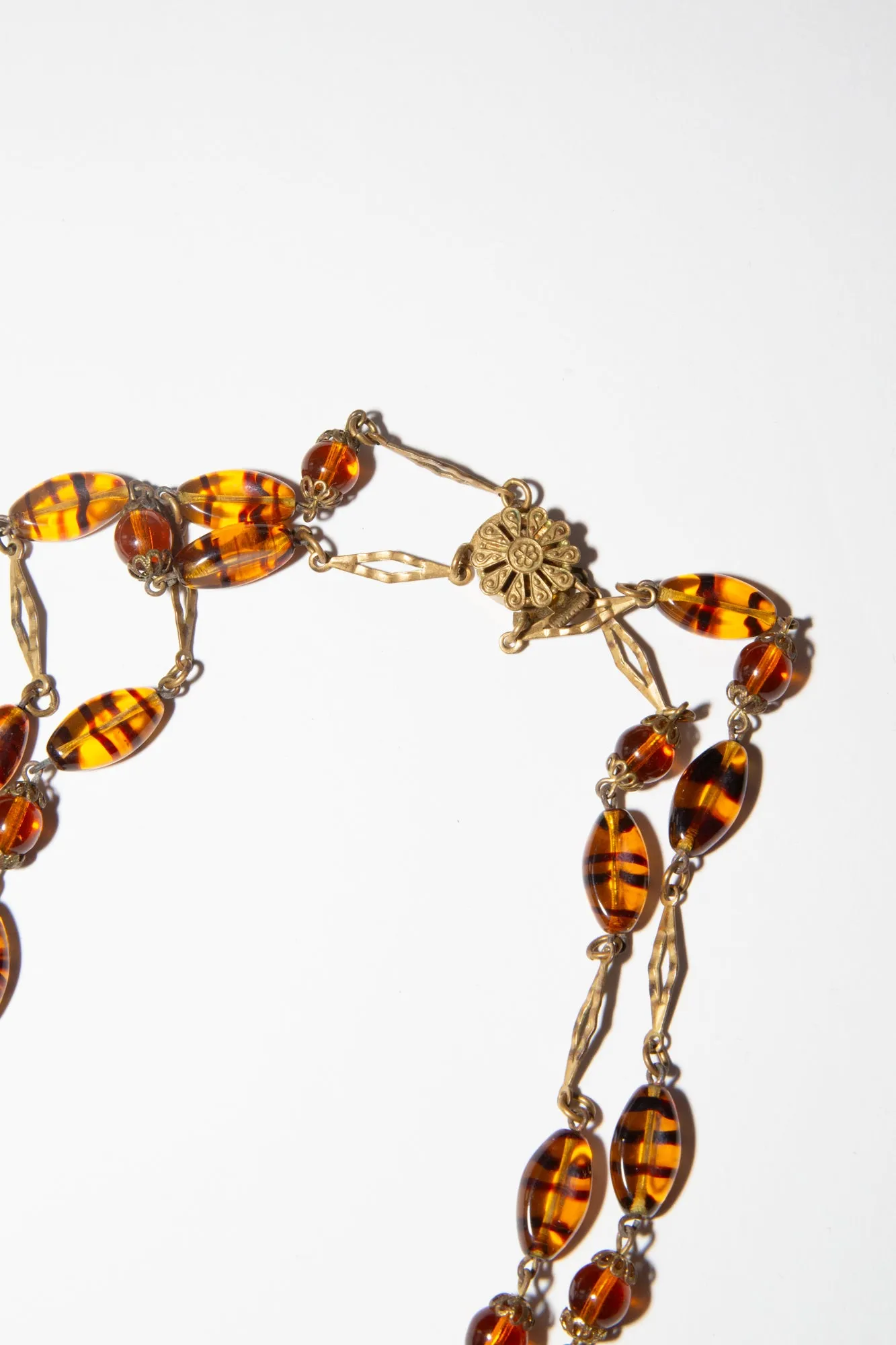 Vintage 1930s Double Amber Stripe Glass Necklace