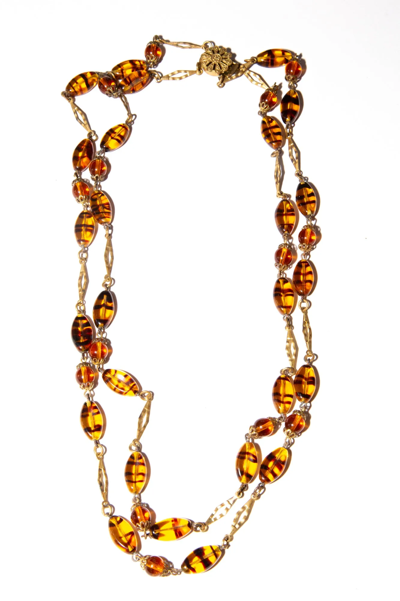 Vintage 1930s Double Amber Stripe Glass Necklace