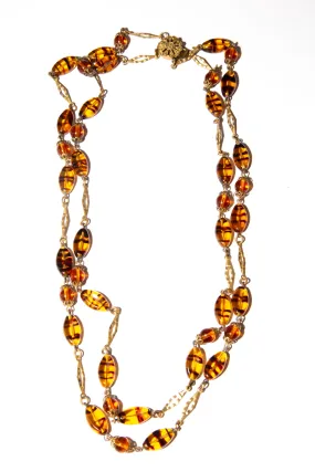 Vintage 1930s Double Amber Stripe Glass Necklace