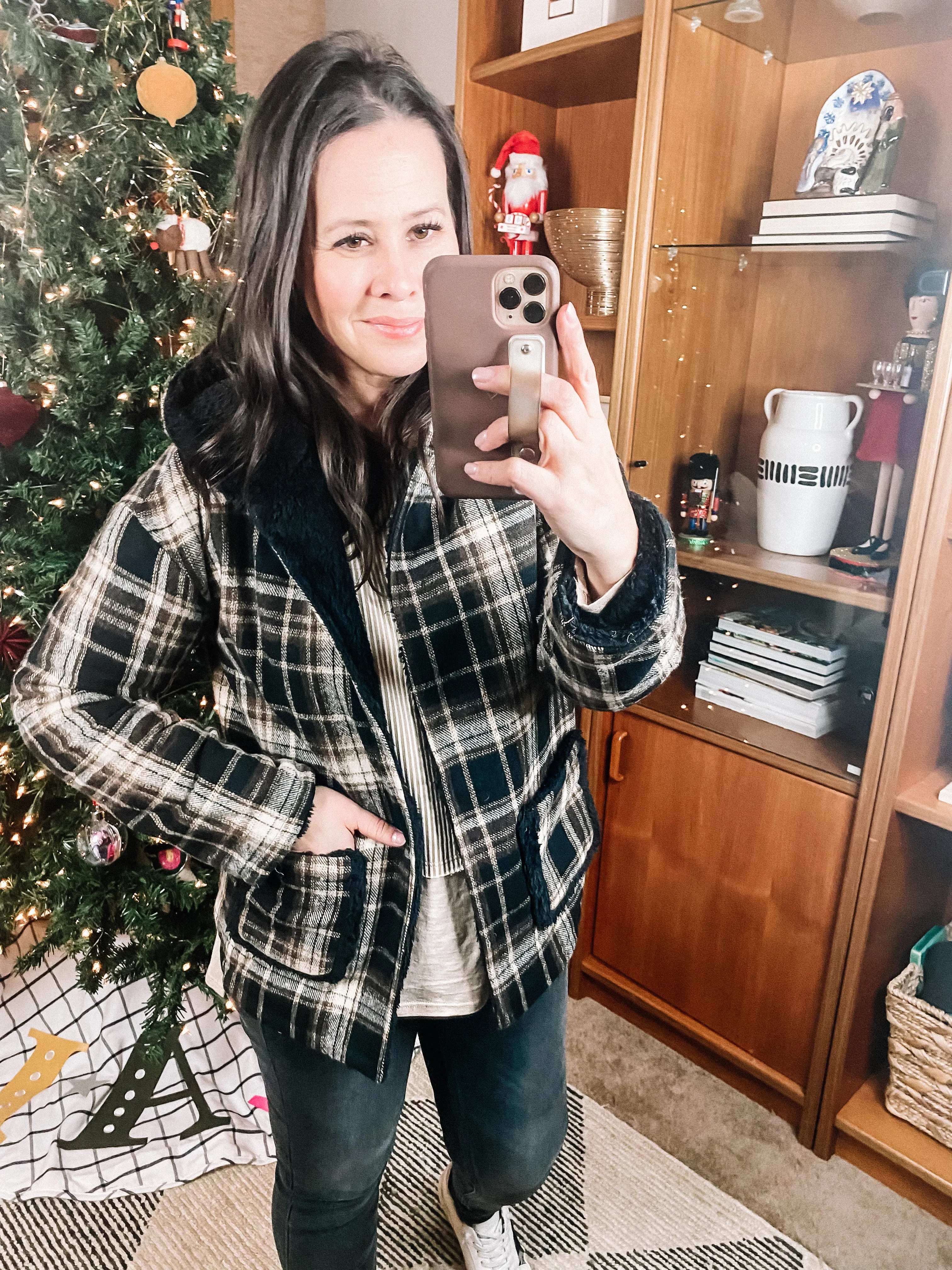 Warped Noise Reversible Plaid Shacket