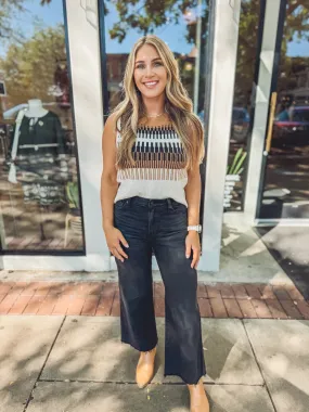 Washed black wide leg denim