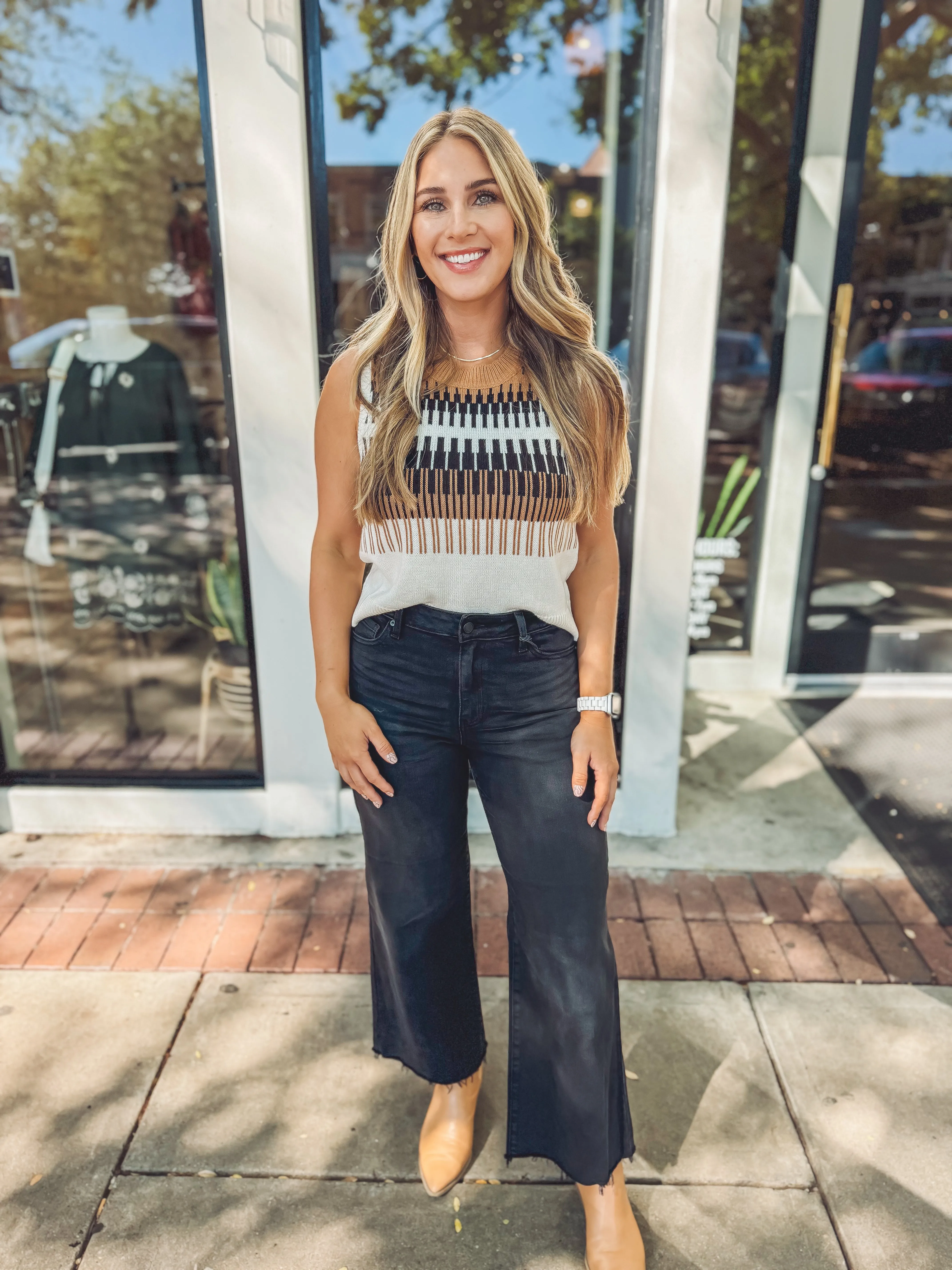 Washed black wide leg denim