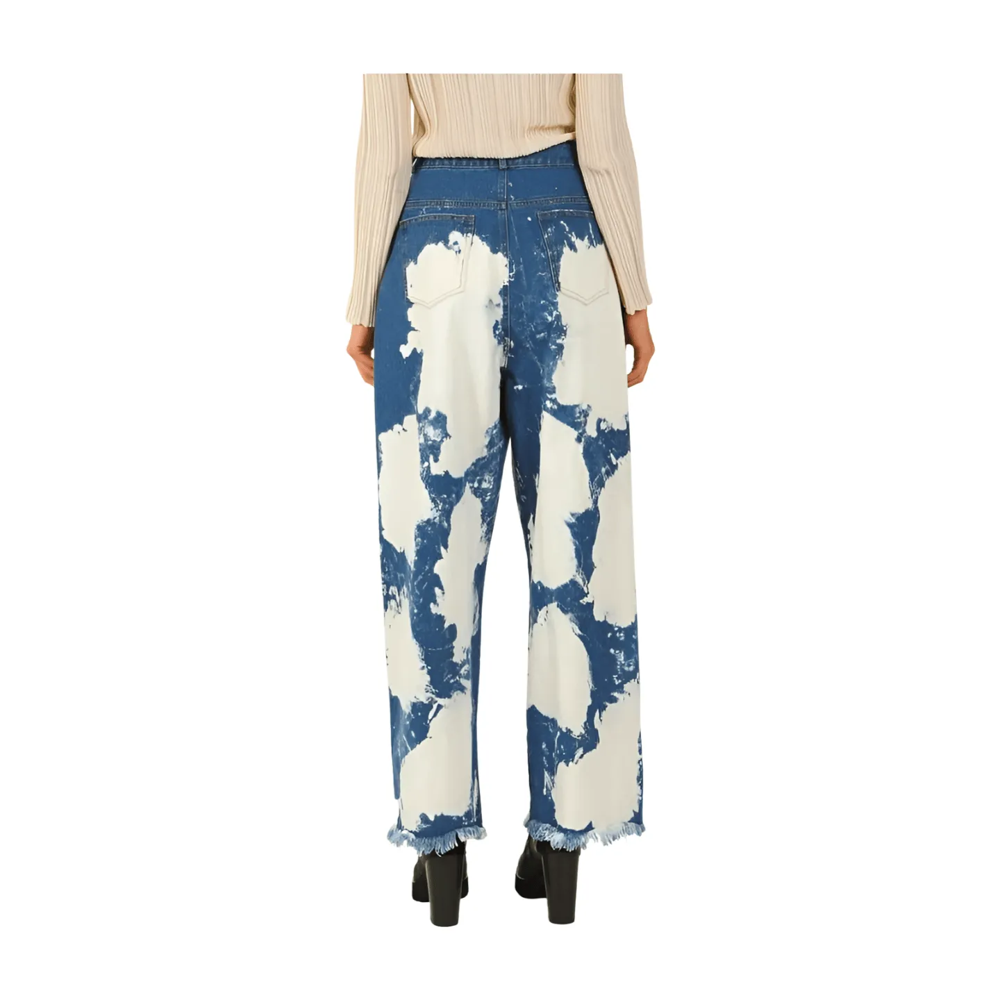 Washed Distressed Wide Denim Pants