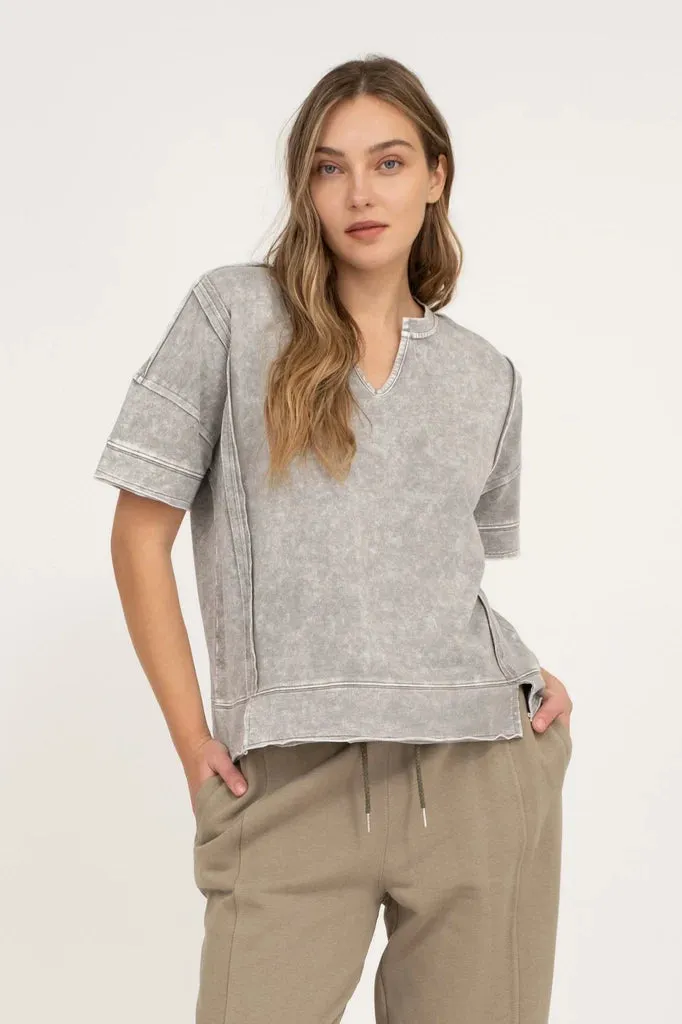 Washed Split Neck Tees - 2 Colors!