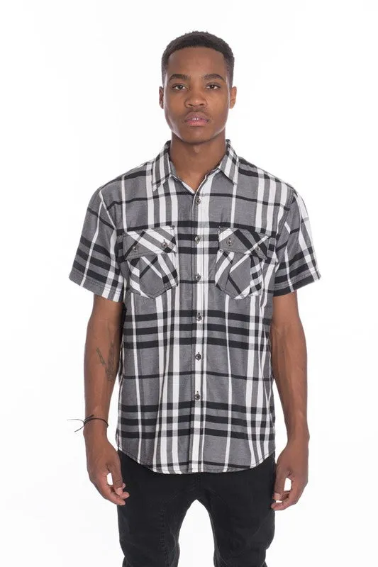 Weiv Men's Casual Short Sleeve Checker Shirts