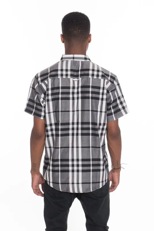 Weiv Men's Casual Short Sleeve Checker Shirts