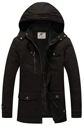 WenVen Men's Winter Fleece Military Coats Parka Jackets Outerwear Black L