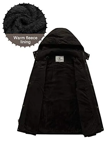 WenVen Men's Winter Fleece Military Coats Parka Jackets Outerwear Black L