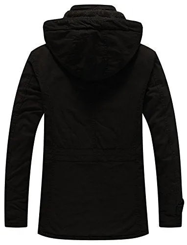 WenVen Men's Winter Fleece Military Coats Parka Jackets Outerwear Black L