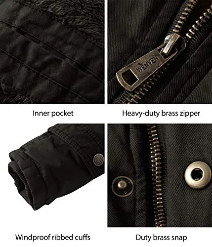 WenVen Men's Winter Fleece Military Coats Parka Jackets Outerwear Black L