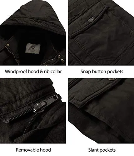 WenVen Men's Winter Fleece Military Coats Parka Jackets Outerwear Black L