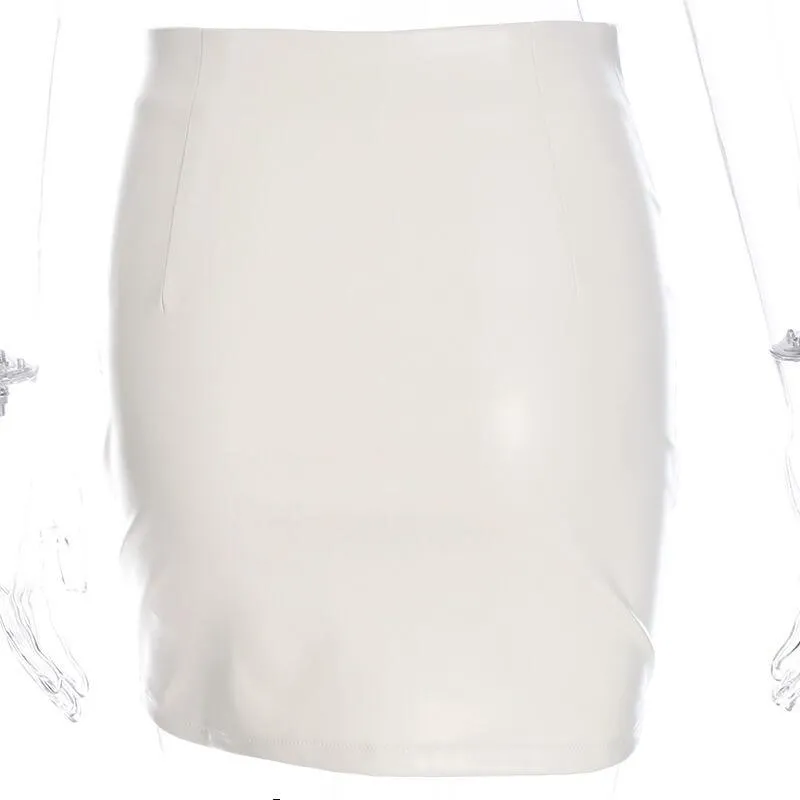White High Waist Leather Zipper Dress