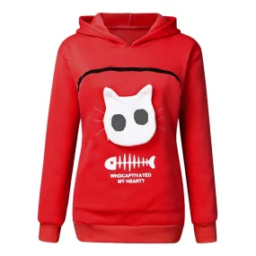 Winter Women Hooded Sweatshirts Women'S Sweatshirt Animal Pouch Hood Tops Carry Cat Breathable Pullover Sweatshirts