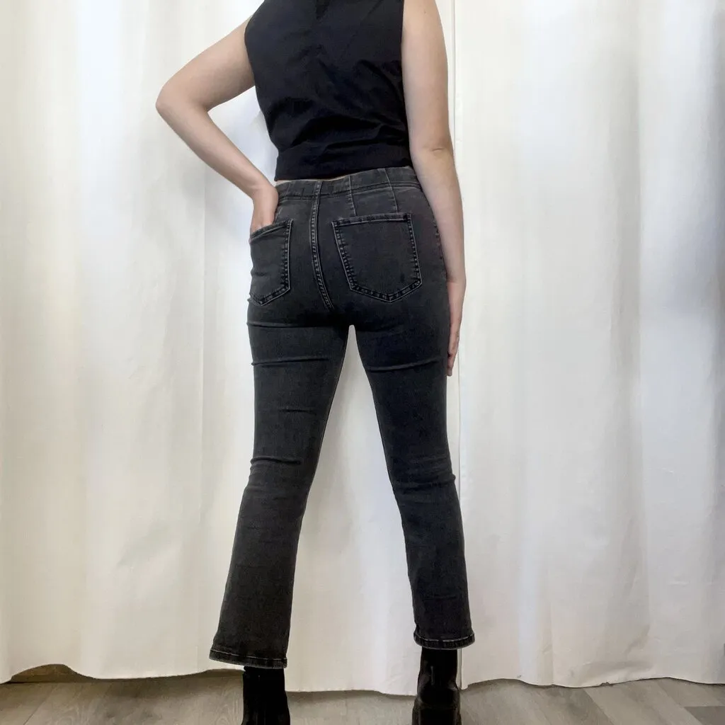 women Free People Free People Gray Denim High Rise Cropped Pleated Skinny Jeans W26 Washed Black Jeans 26