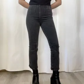 women Free People Free People Gray Denim High Rise Cropped Pleated Skinny Jeans W26 Washed Black Jeans 26