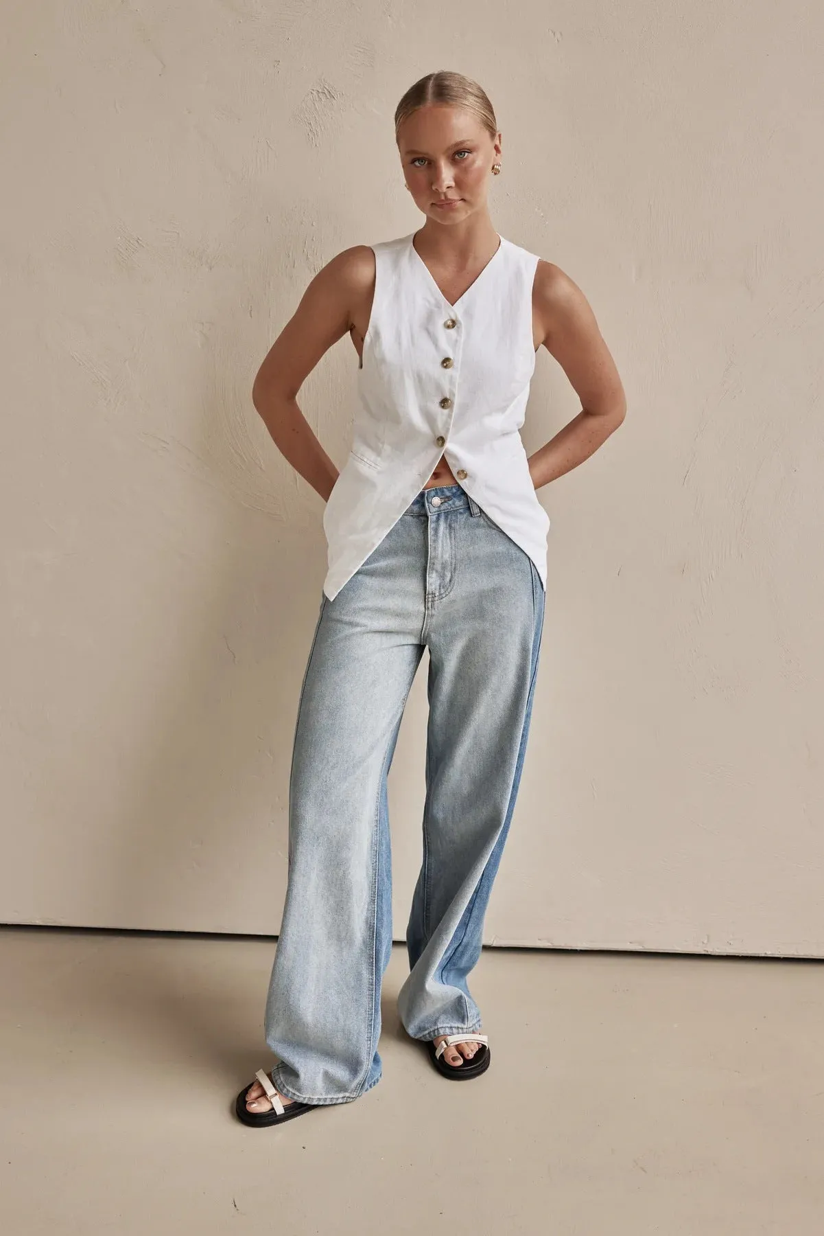 Women Wide Leg Street Washed Polo Jeans