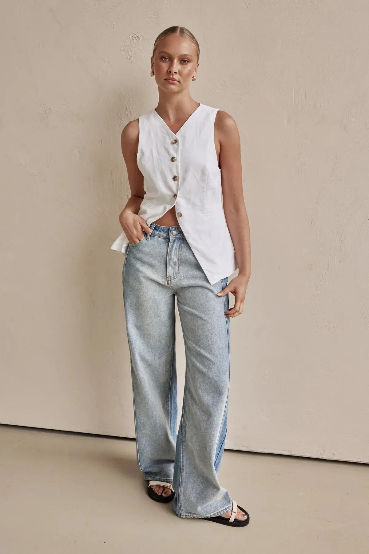 Women Wide Leg Street Washed Polo Jeans