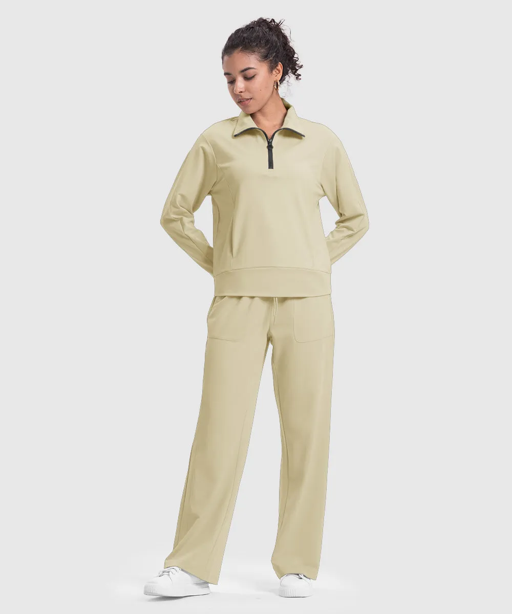 Women's 1/4 Half Zip Sweatshirt and Wide Leg Pants Lounge Sets