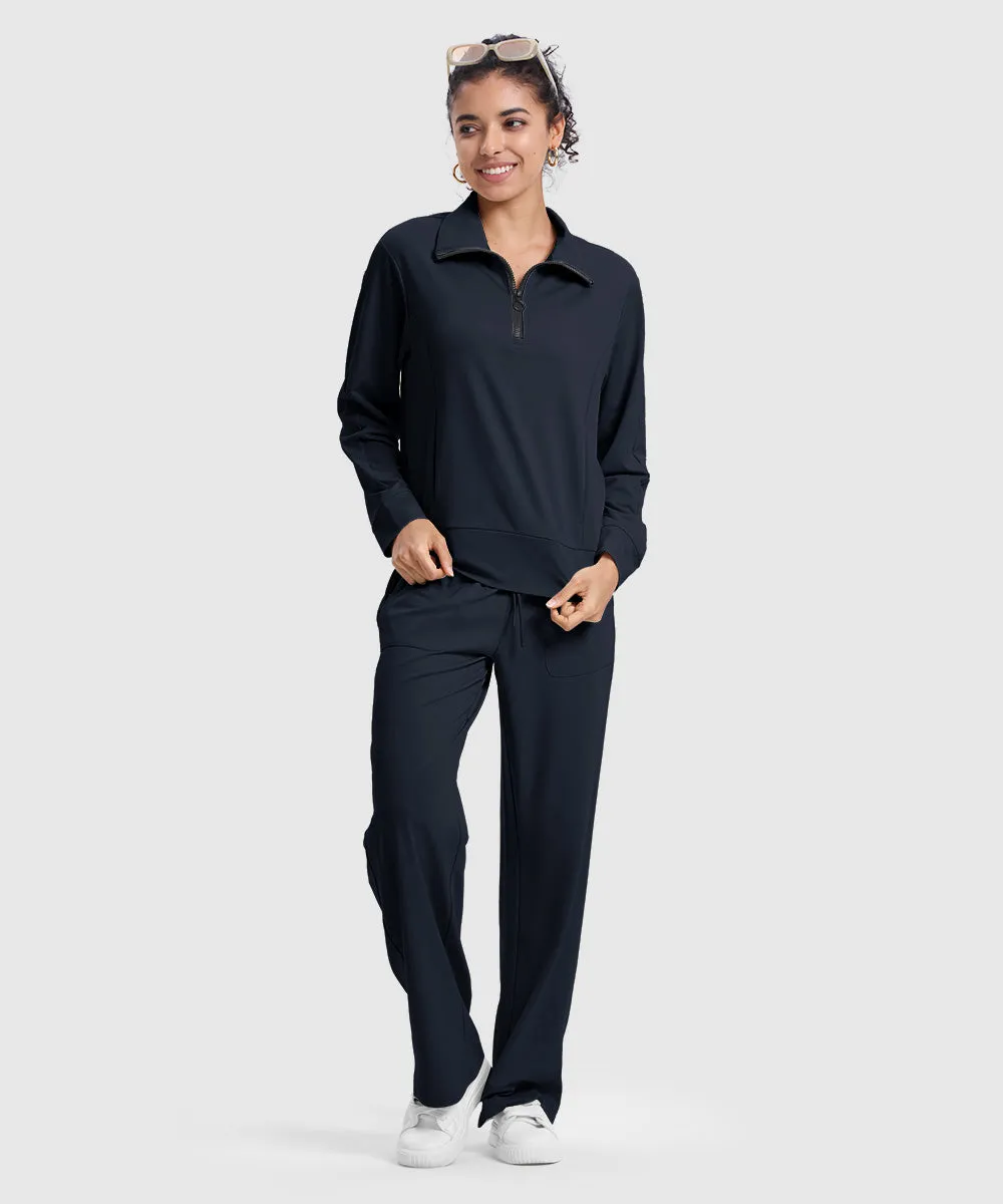 Women's 1/4 Half Zip Sweatshirt and Wide Leg Pants Lounge Sets