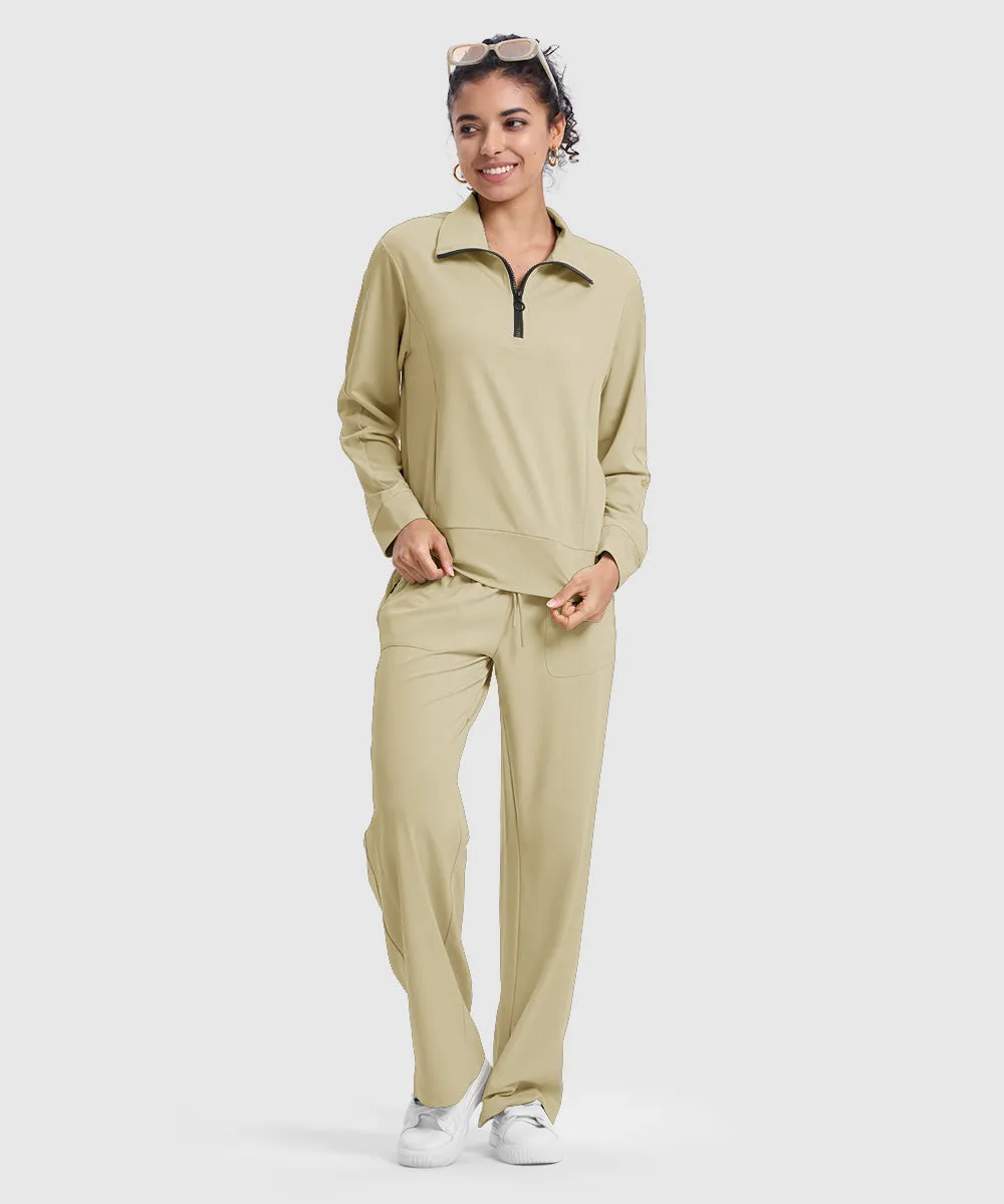 Women's 1/4 Half Zip Sweatshirt and Wide Leg Pants Lounge Sets