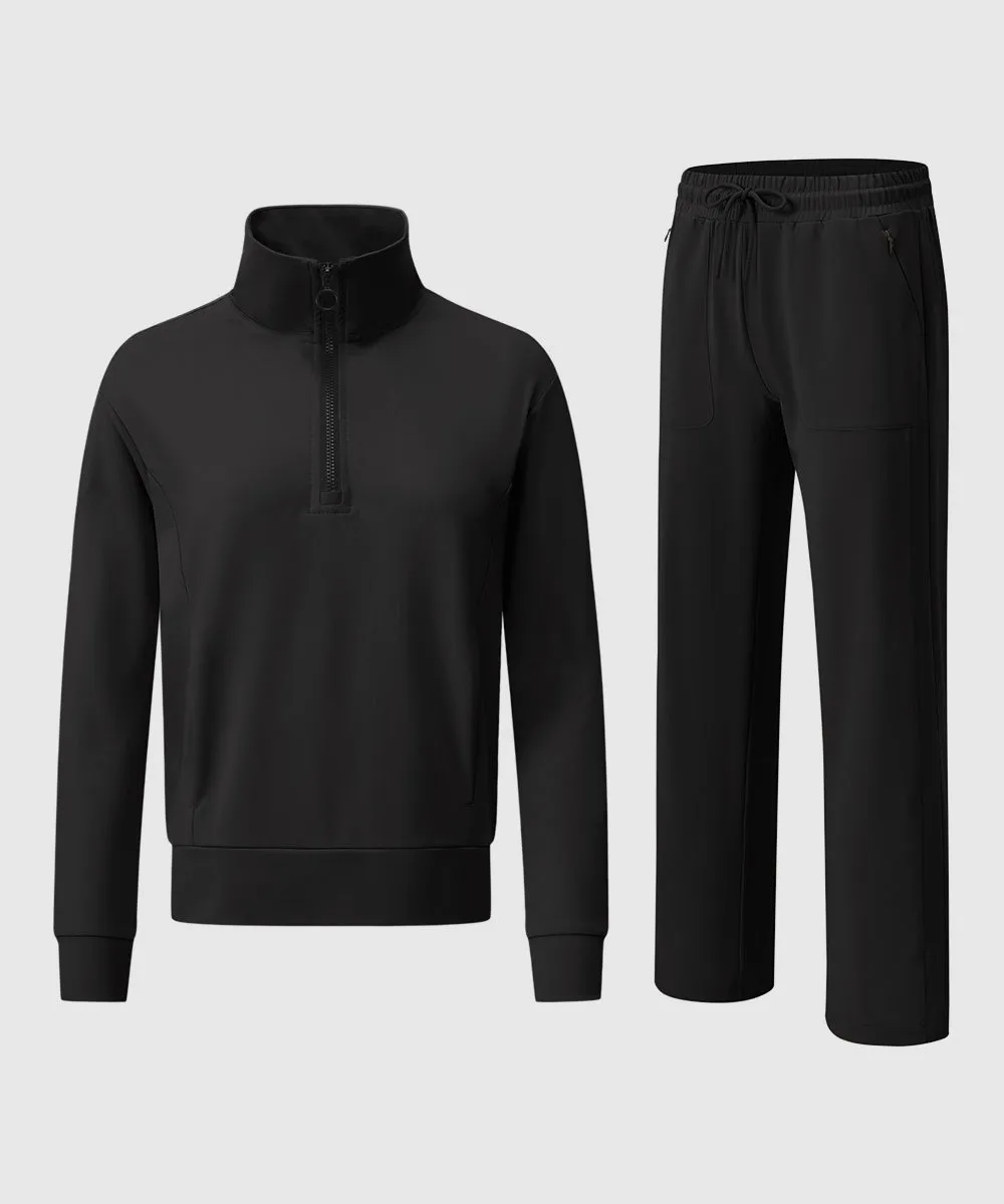 Women's 1/4 Half Zip Sweatshirt and Wide Leg Pants Lounge Sets