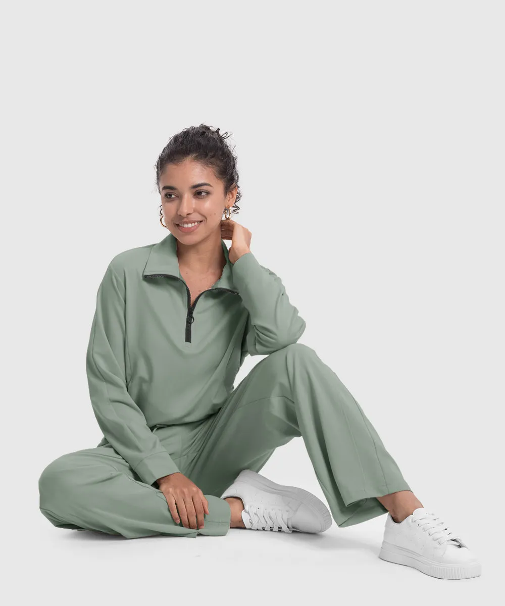 Women's 1/4 Half Zip Sweatshirt and Wide Leg Pants Lounge Sets