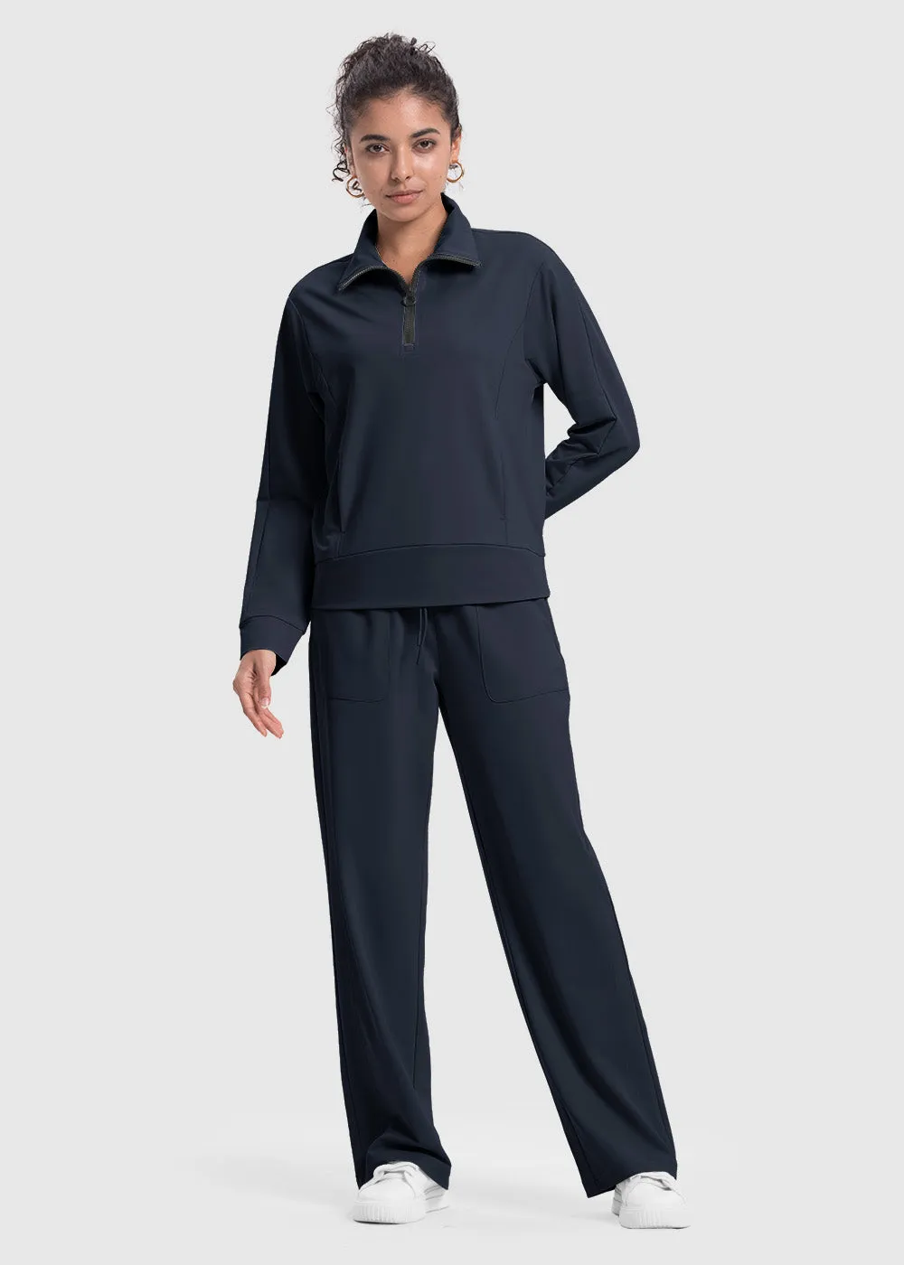 Women's 1/4 Half Zip Sweatshirt and Wide Leg Pants Lounge Sets