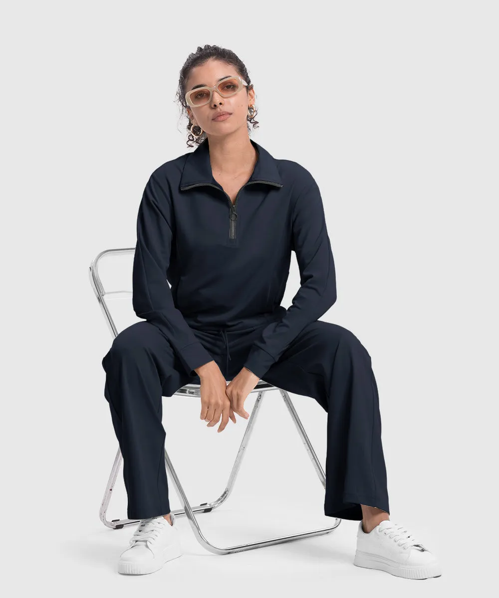 Women's 1/4 Half Zip Sweatshirt and Wide Leg Pants Lounge Sets