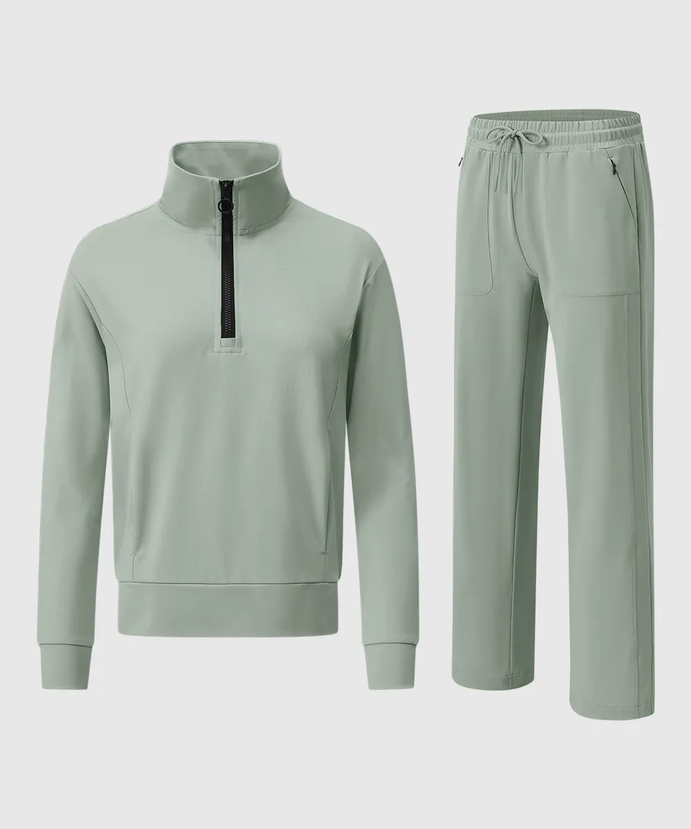 Women's 1/4 Half Zip Sweatshirt and Wide Leg Pants Lounge Sets