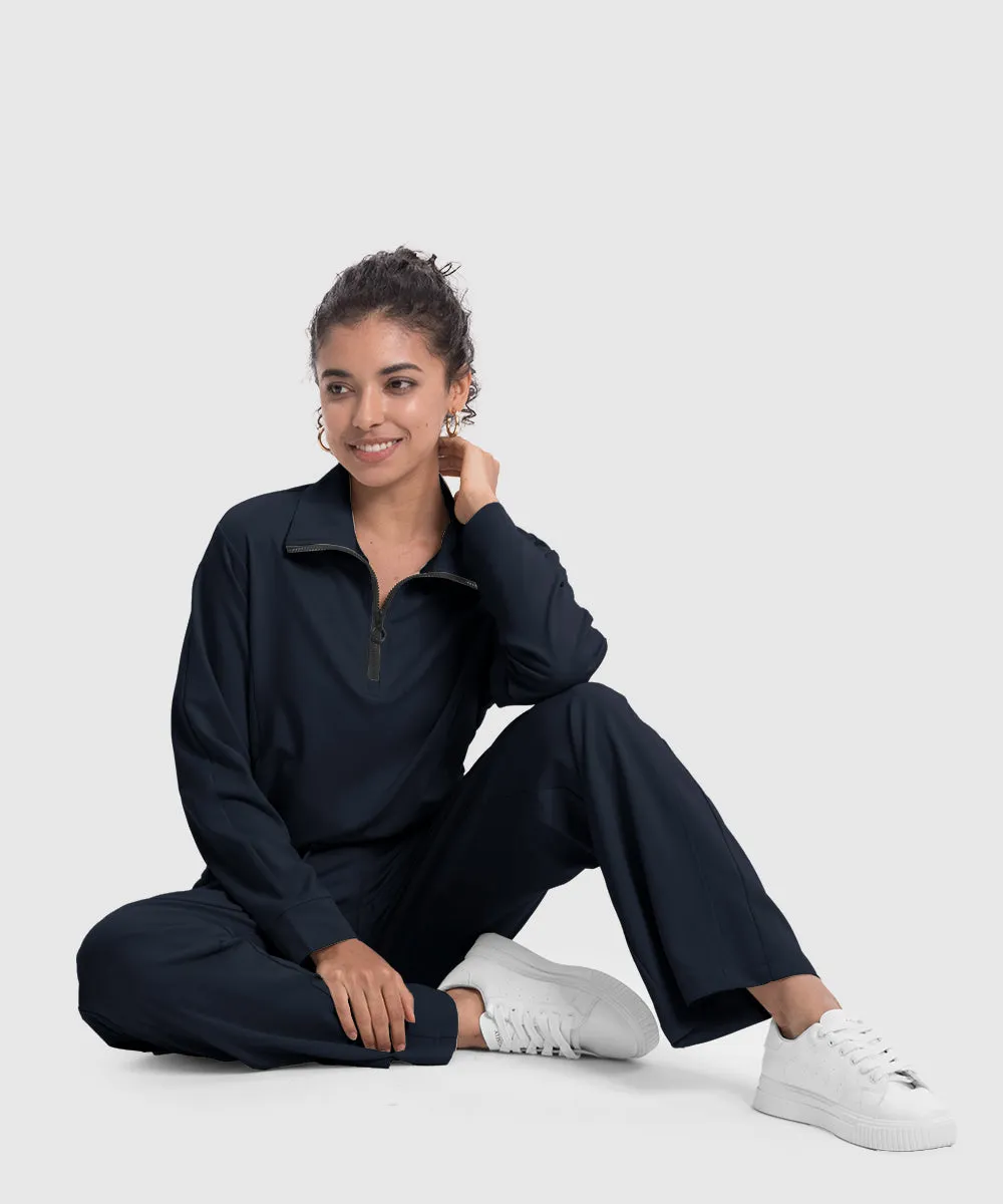 Women's 1/4 Half Zip Sweatshirt and Wide Leg Pants Lounge Sets