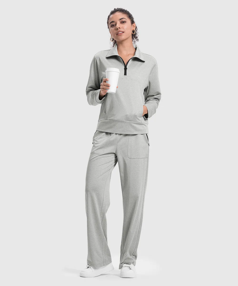 Women's 1/4 Half Zip Sweatshirt and Wide Leg Pants Lounge Sets