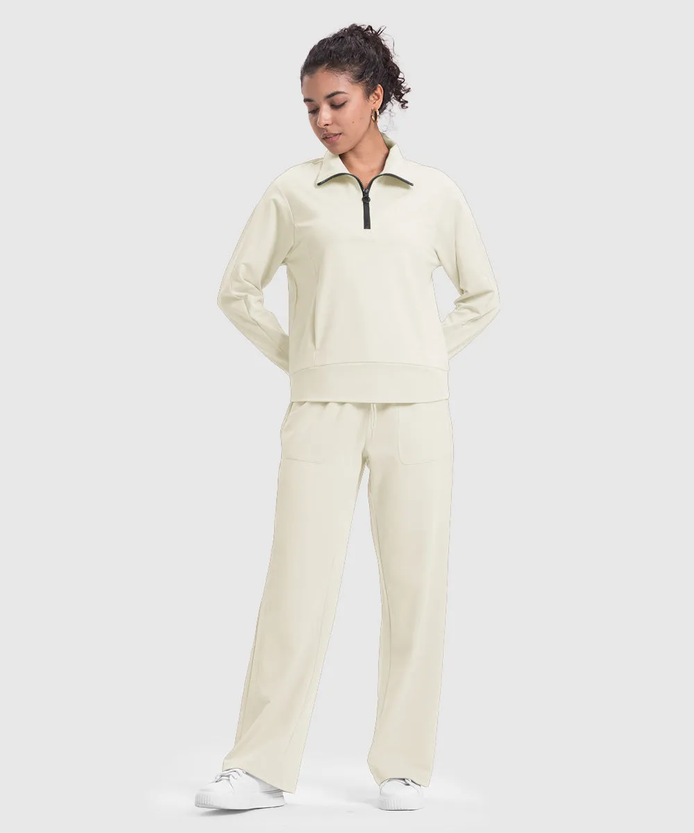 Women's 1/4 Half Zip Sweatshirt and Wide Leg Pants Lounge Sets