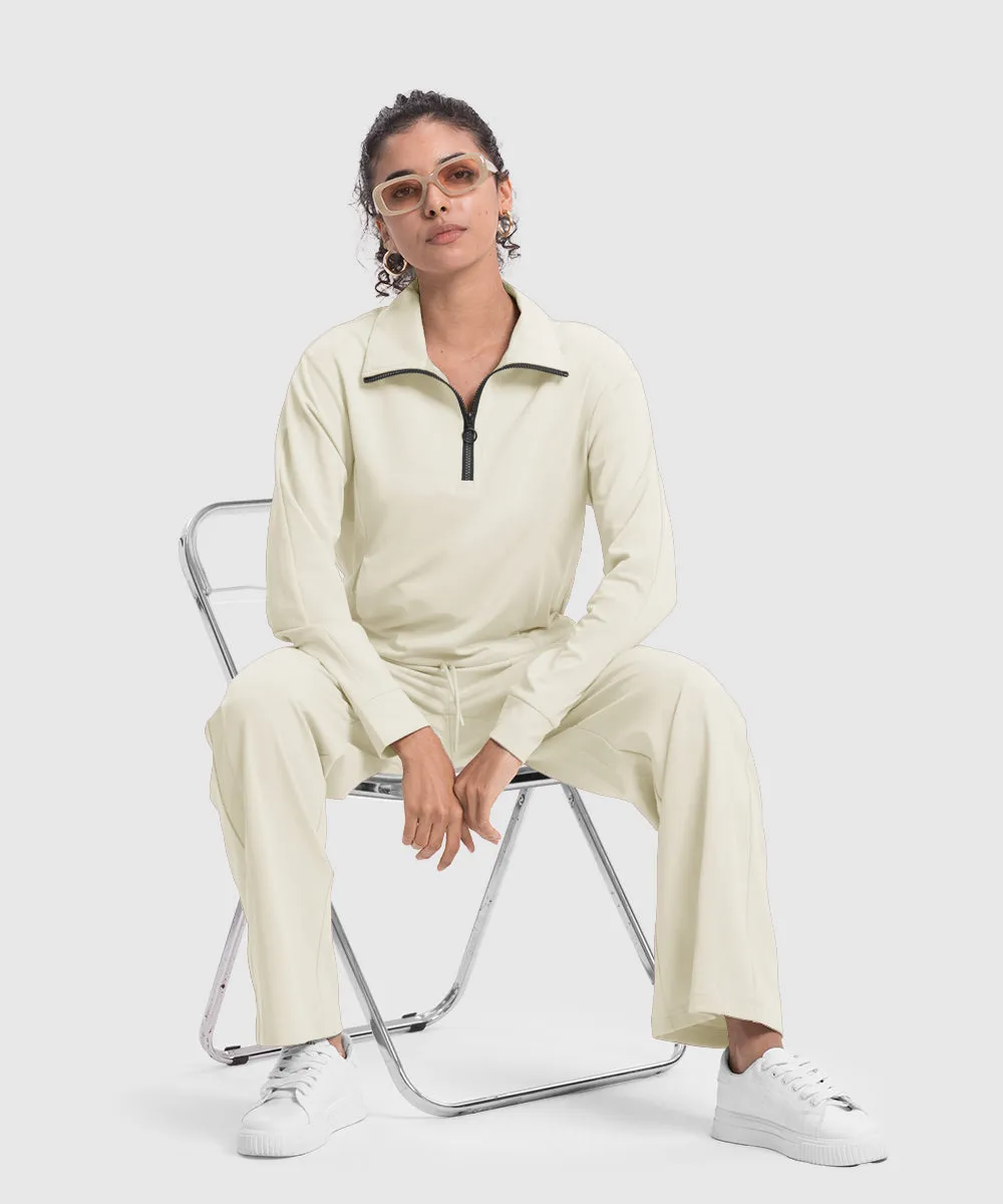 Women's 1/4 Half Zip Sweatshirt and Wide Leg Pants Lounge Sets