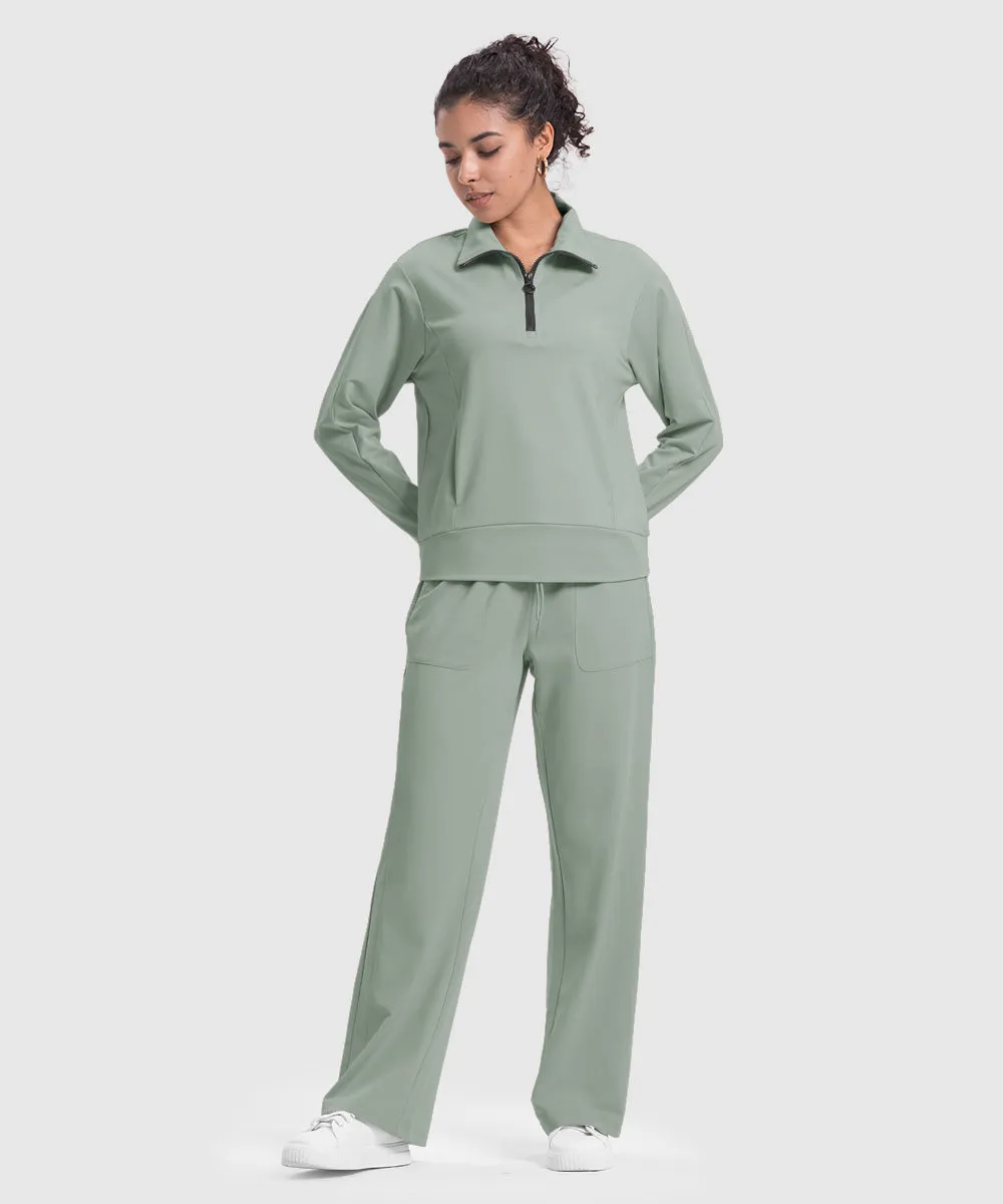 Women's 1/4 Half Zip Sweatshirt and Wide Leg Pants Lounge Sets