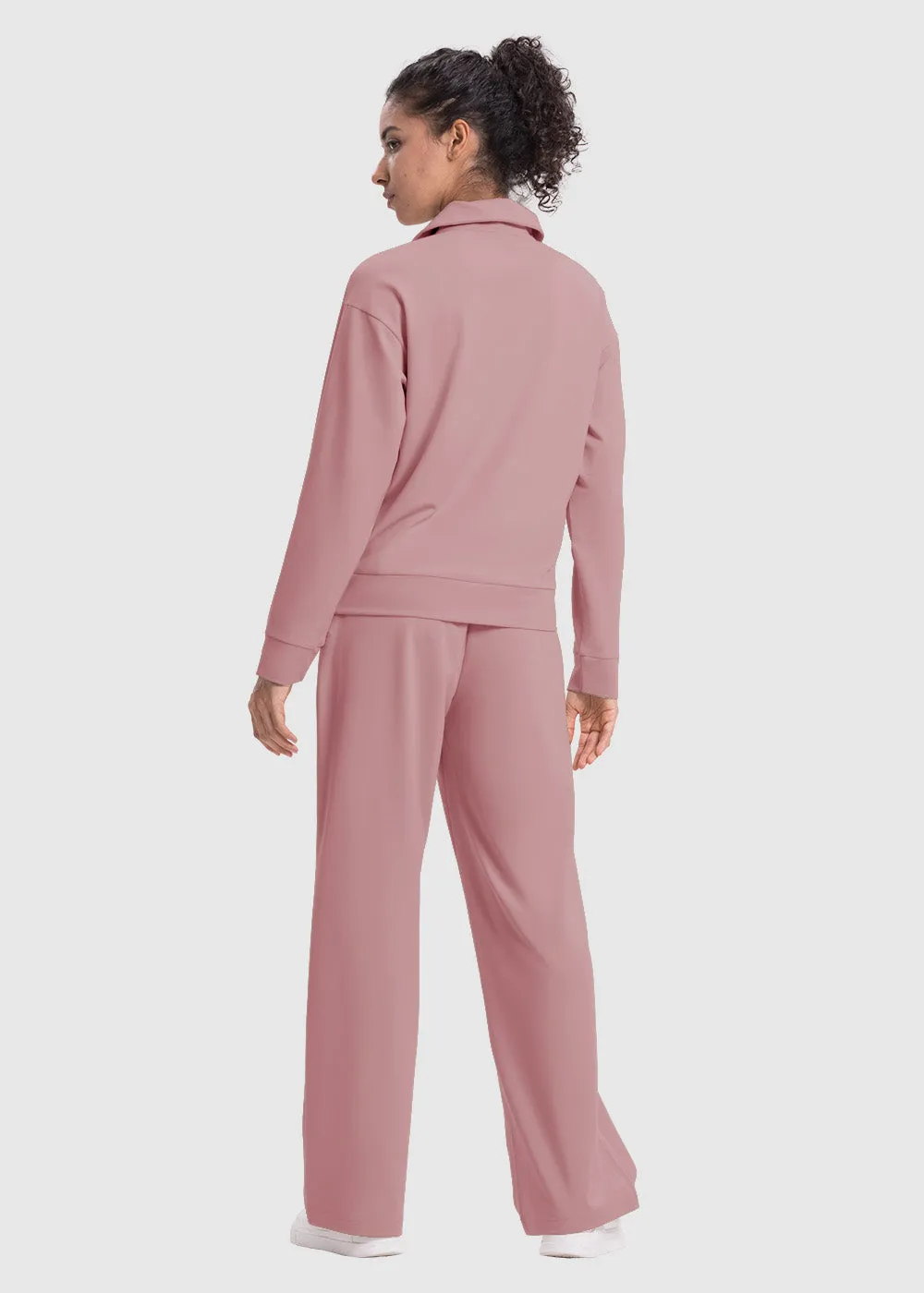Women's 1/4 Half Zip Sweatshirt and Wide Leg Pants Lounge Sets