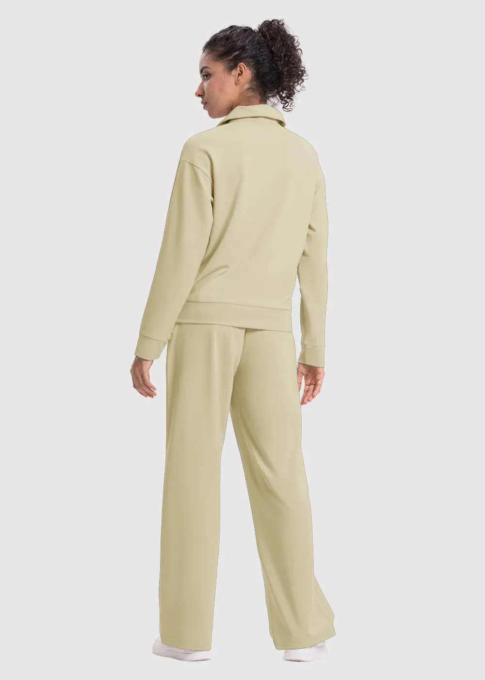 Women's 1/4 Half Zip Sweatshirt and Wide Leg Pants Lounge Sets