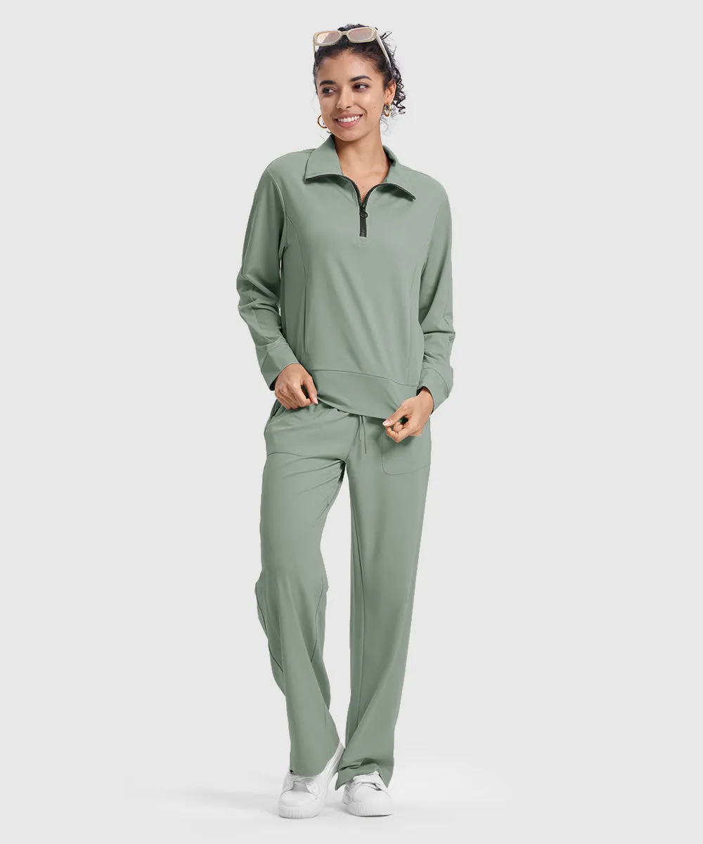 Women's 1/4 Half Zip Sweatshirt and Wide Leg Pants Lounge Sets