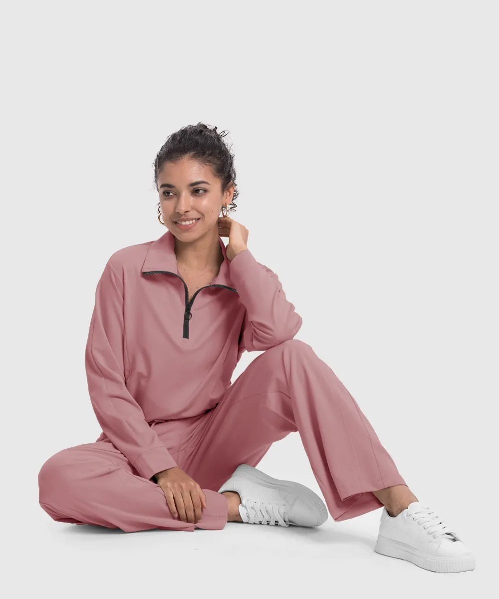 Women's 1/4 Half Zip Sweatshirt and Wide Leg Pants Lounge Sets