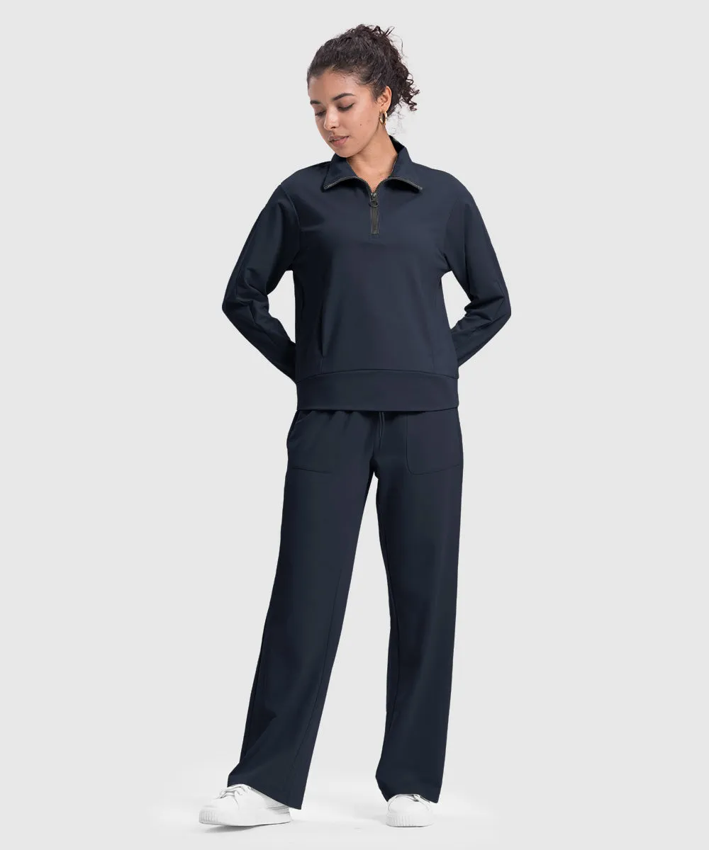 Women's 1/4 Half Zip Sweatshirt and Wide Leg Pants Lounge Sets
