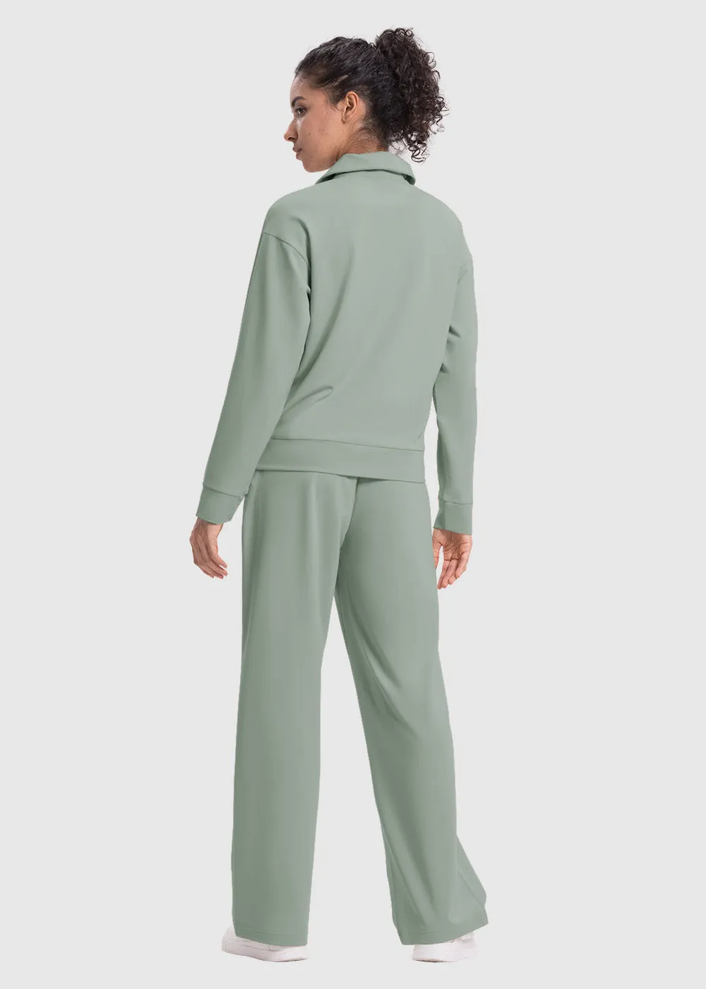 Women's 1/4 Half Zip Sweatshirt and Wide Leg Pants Lounge Sets