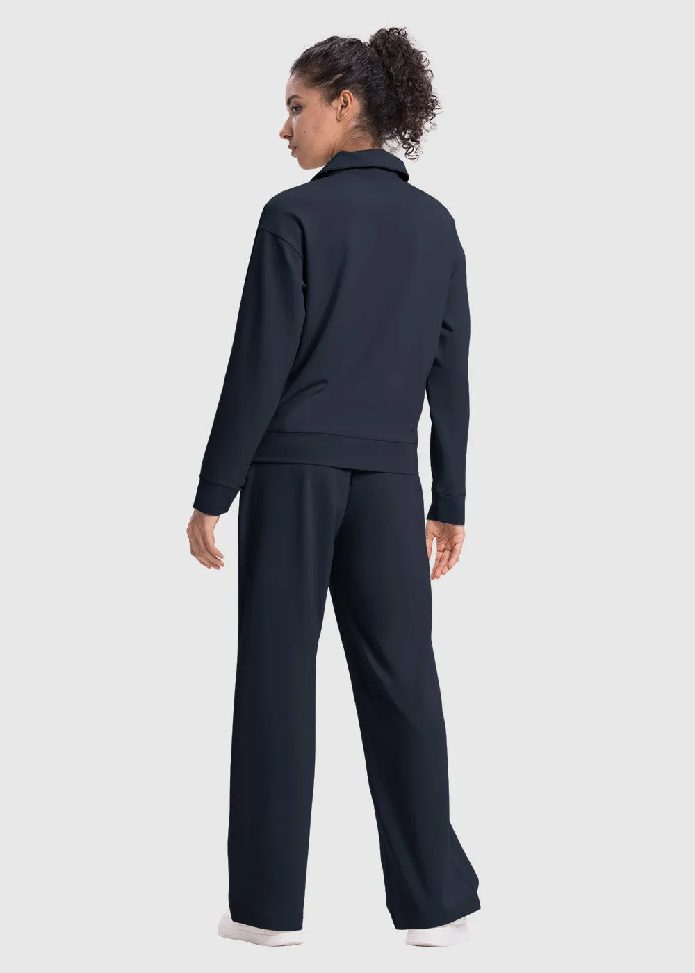 Women's 1/4 Half Zip Sweatshirt and Wide Leg Pants Lounge Sets