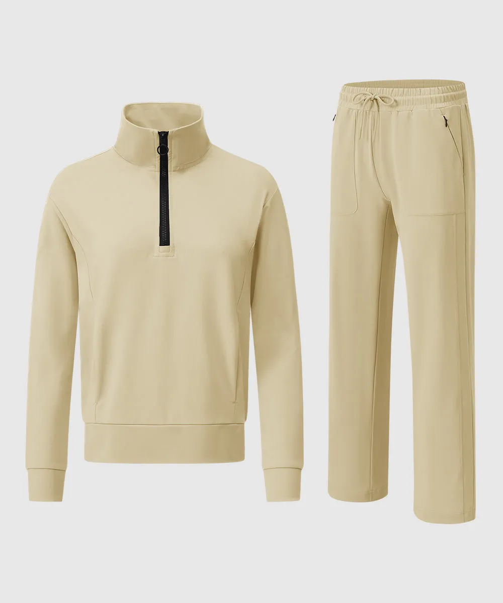 Women's 1/4 Half Zip Sweatshirt and Wide Leg Pants Lounge Sets