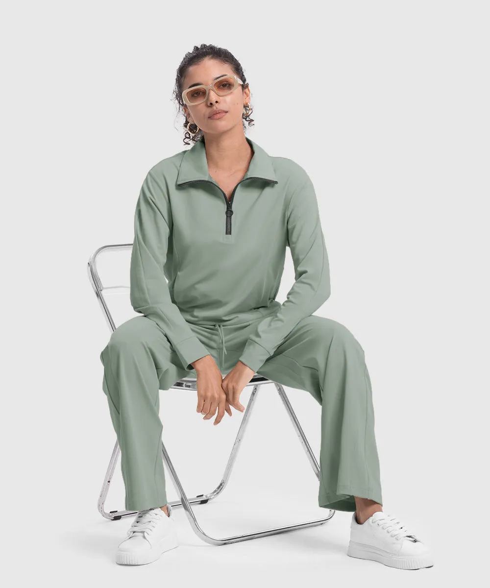 Women's 1/4 Half Zip Sweatshirt and Wide Leg Pants Lounge Sets