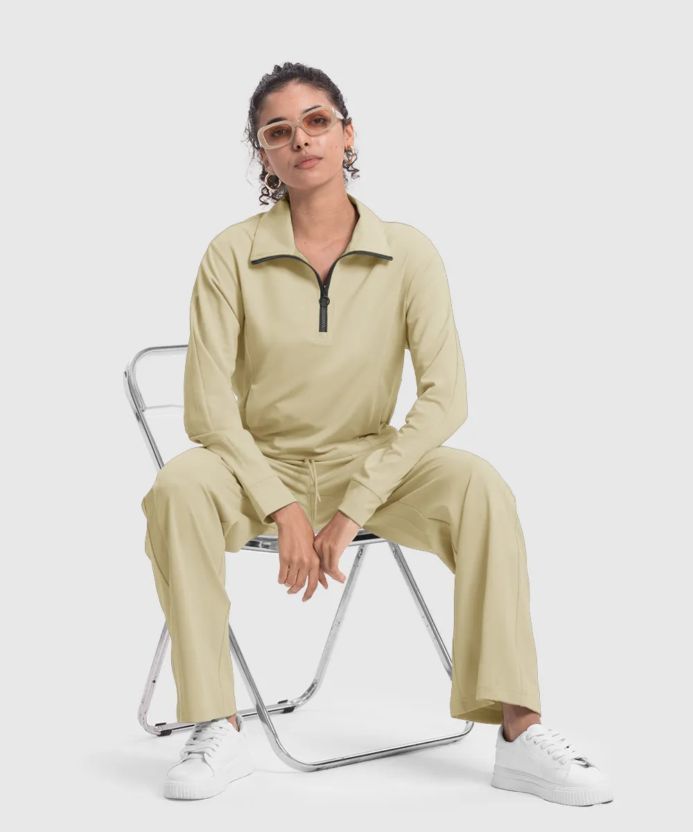 Women's 1/4 Half Zip Sweatshirt and Wide Leg Pants Lounge Sets