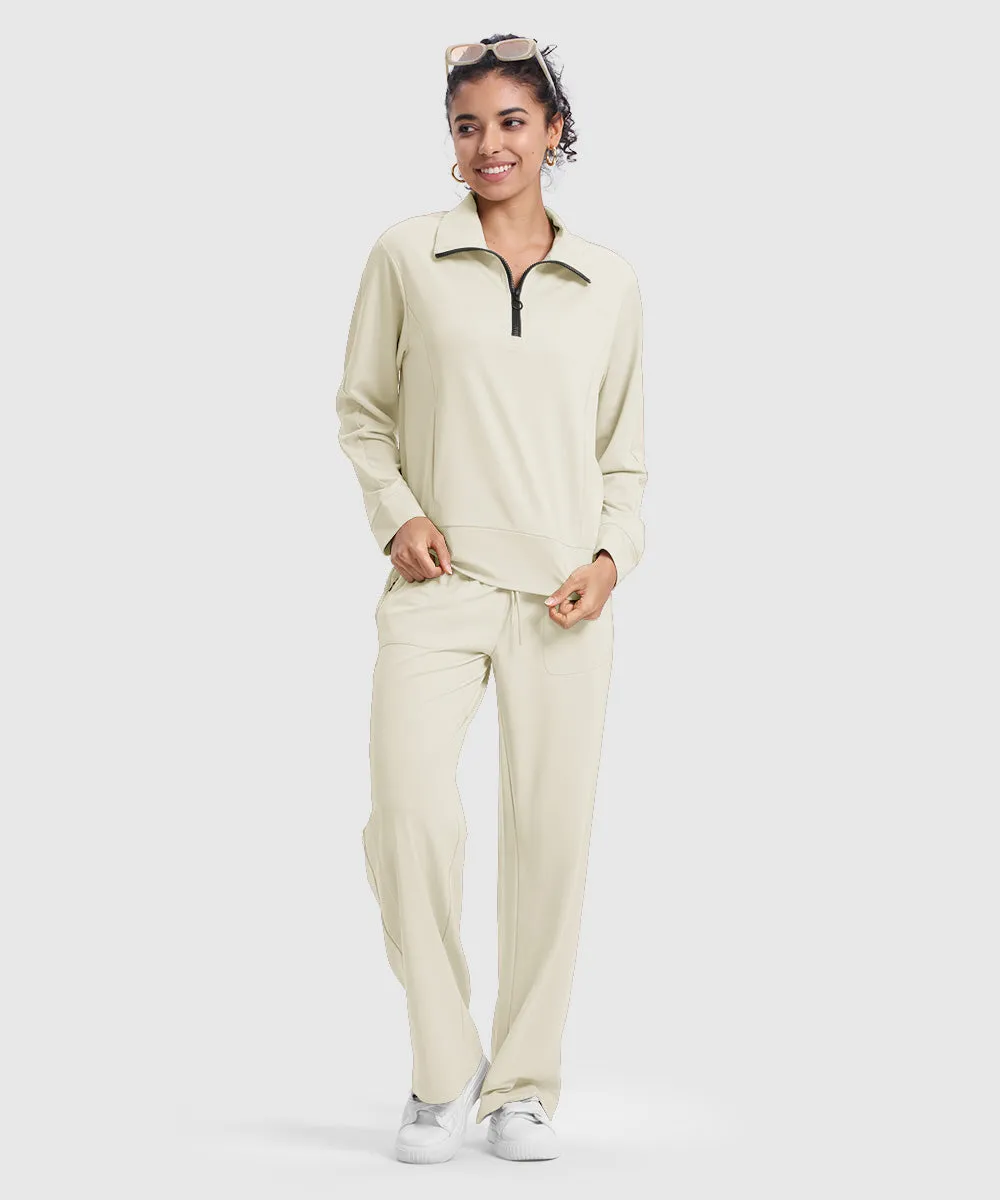 Women's 1/4 Half Zip Sweatshirt and Wide Leg Pants Lounge Sets