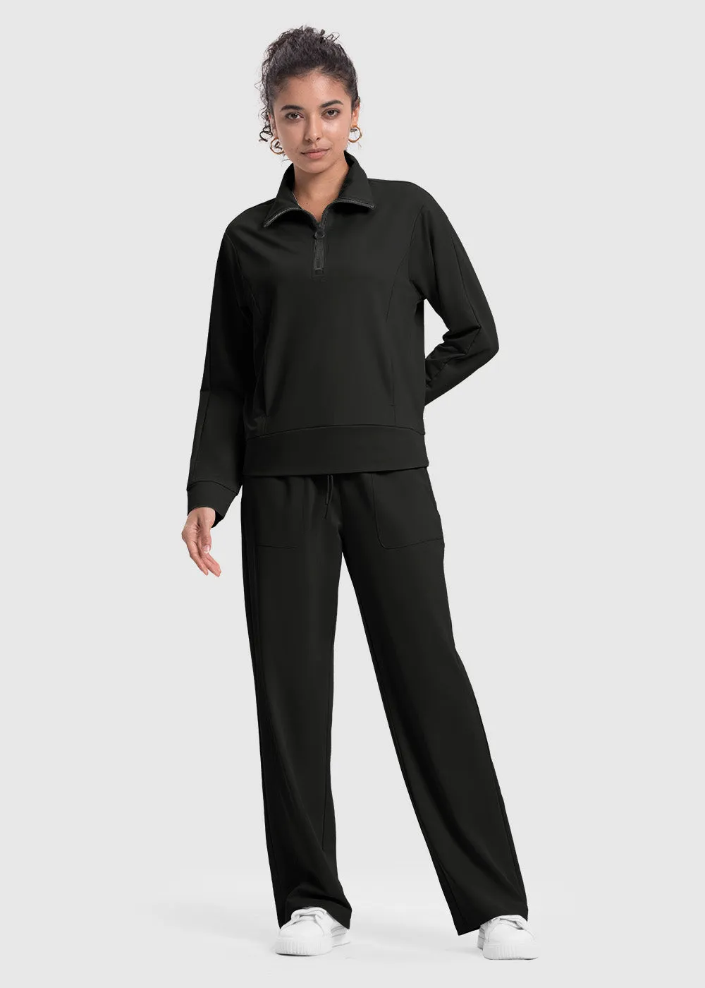 Women's 1/4 Half Zip Sweatshirt and Wide Leg Pants Lounge Sets