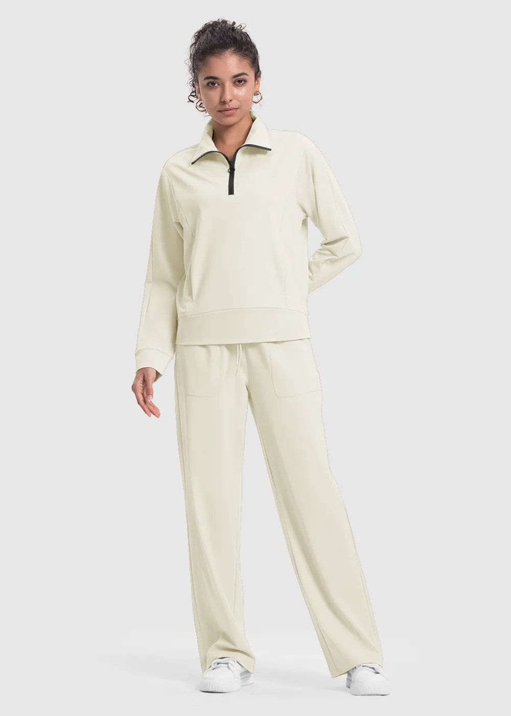 Women's 1/4 Half Zip Sweatshirt and Wide Leg Pants Lounge Sets