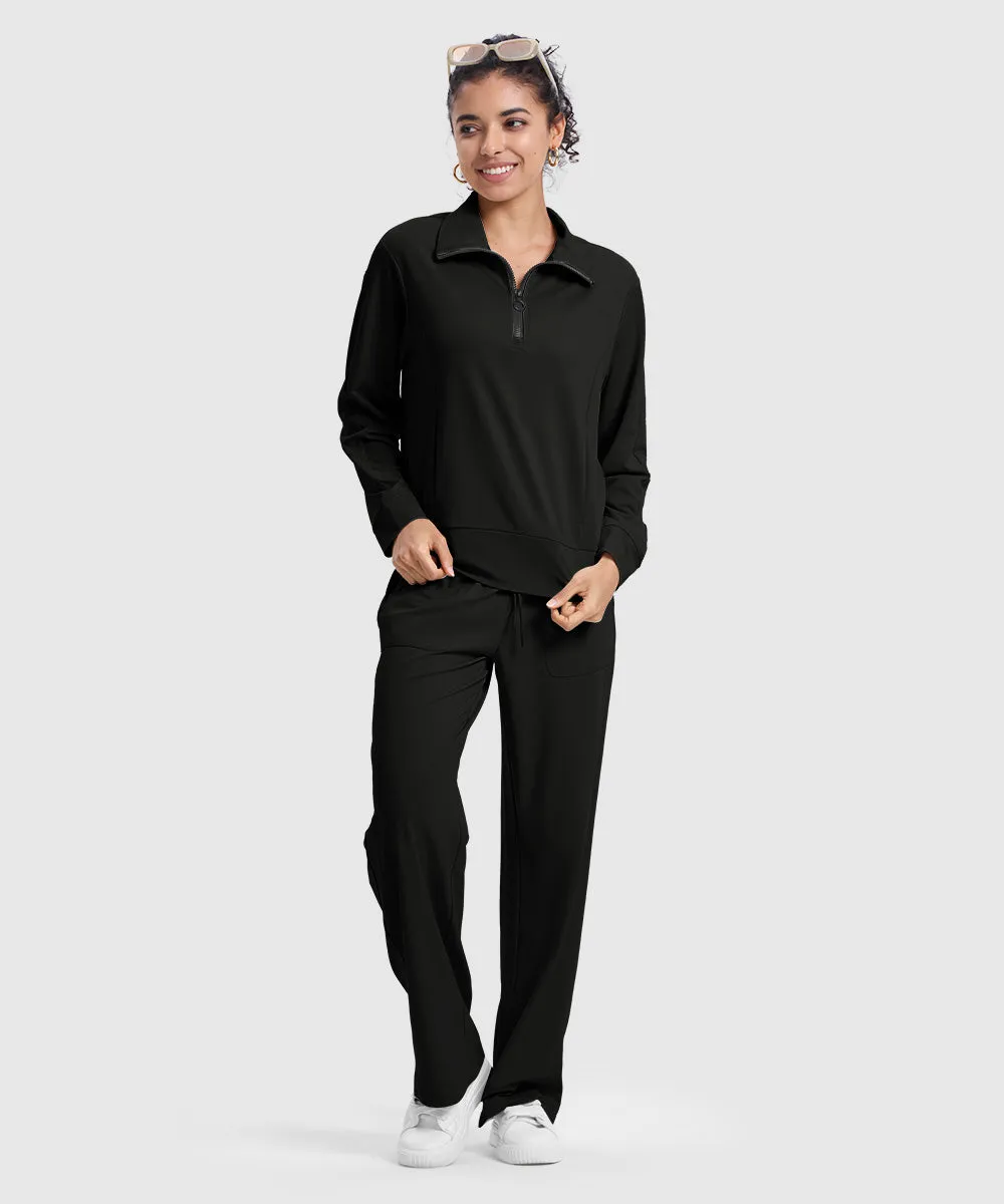 Women's 1/4 Half Zip Sweatshirt and Wide Leg Pants Lounge Sets